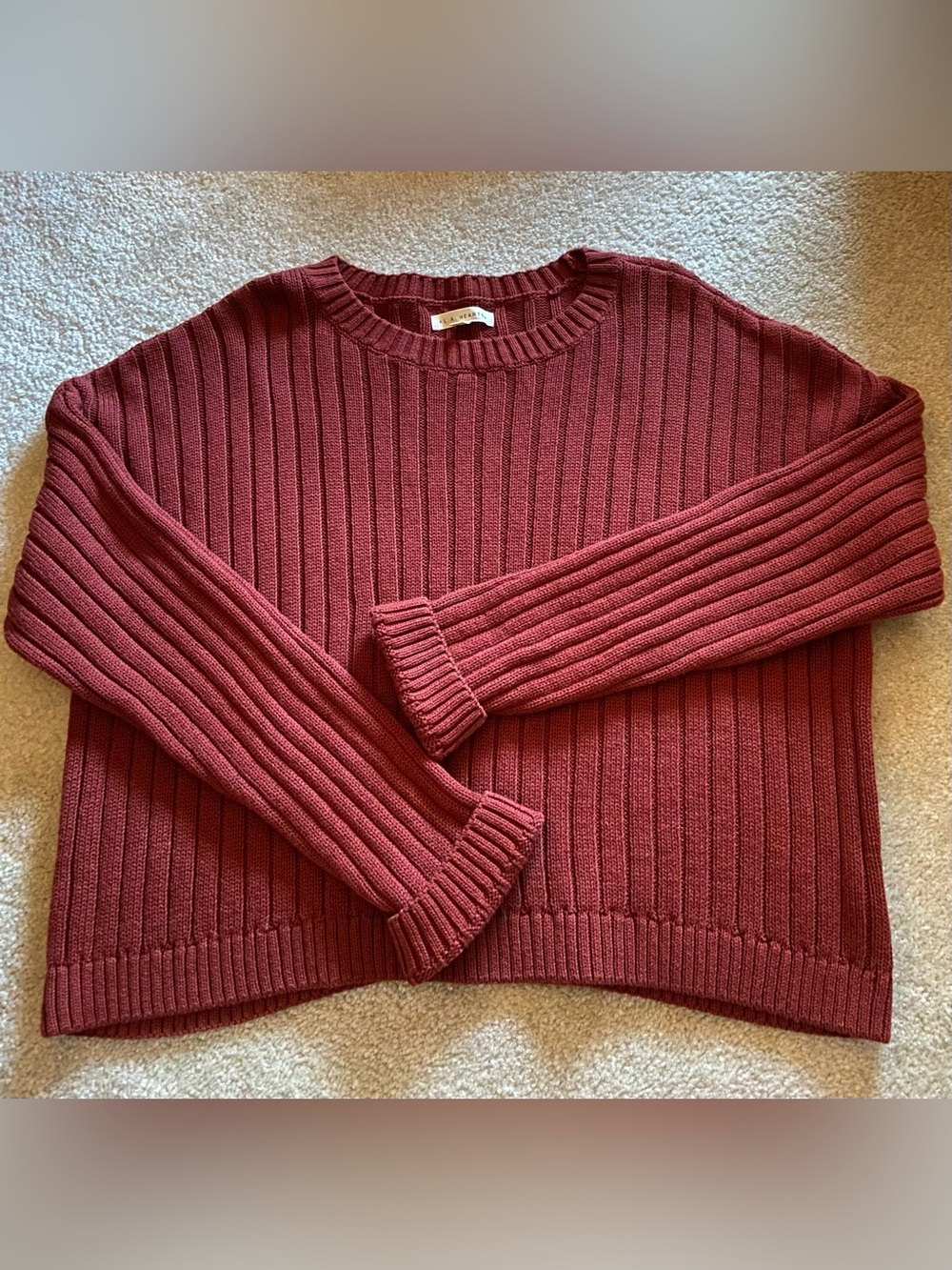 PacSun La Hearts Ribbed Crewneck Sweater in Deep Red